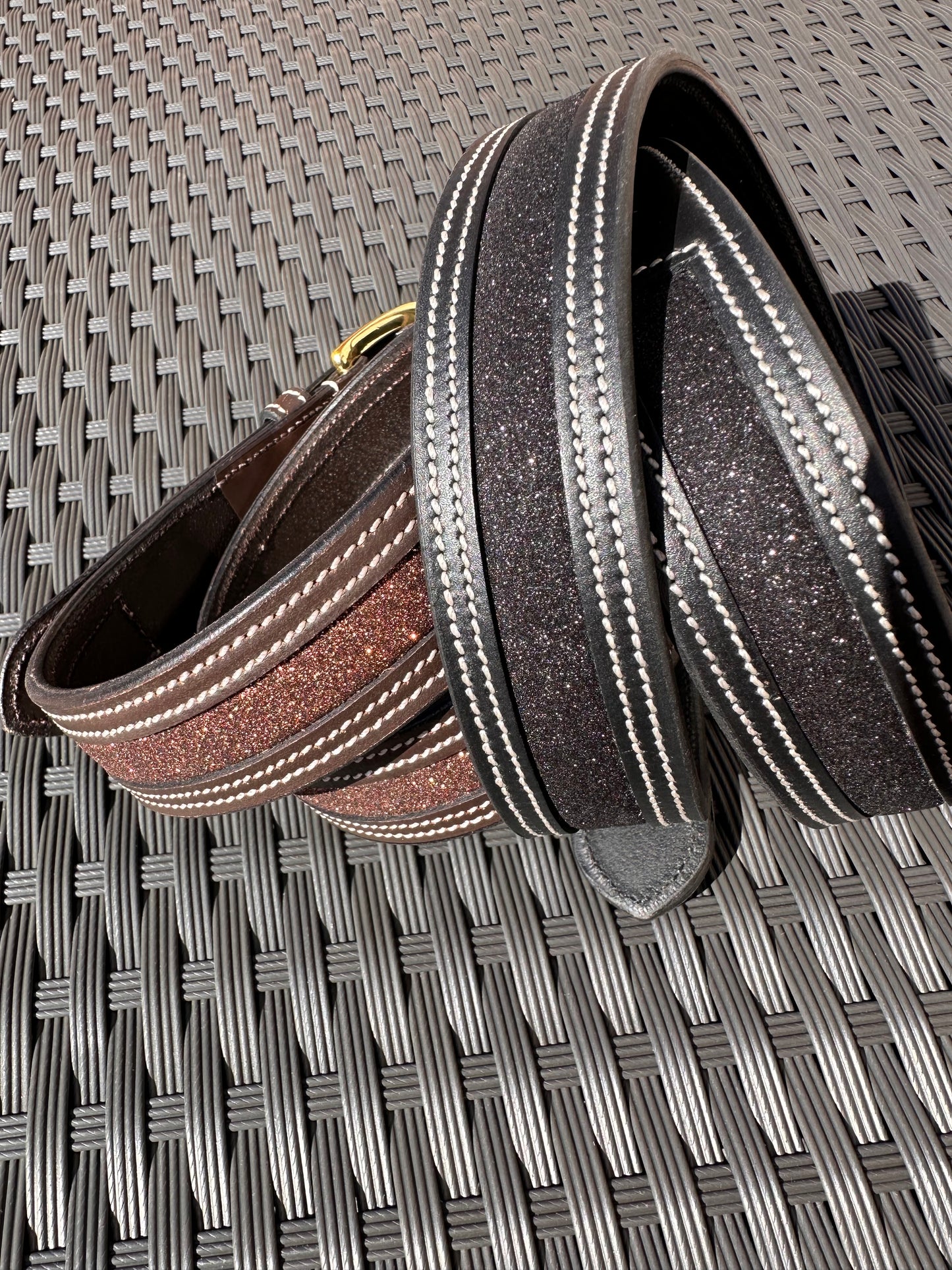 Bőr versenyöv - Golden Brown - Glitter