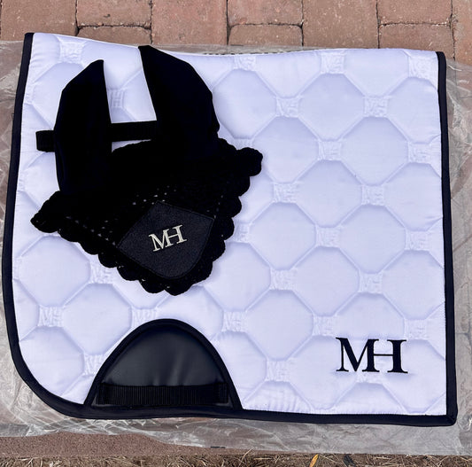 Dressage - Satin Saddlepad SET - Show White/Fekete